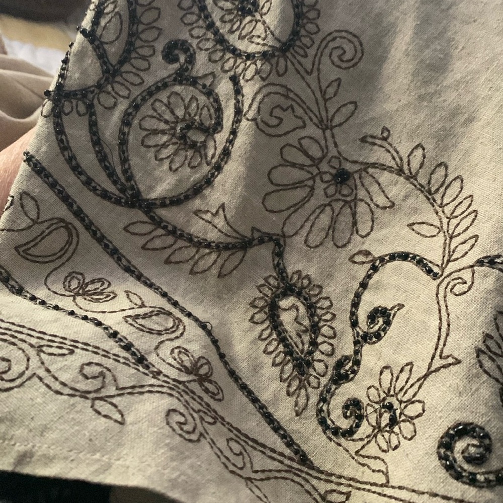 Linen & Black Beaded Skirt